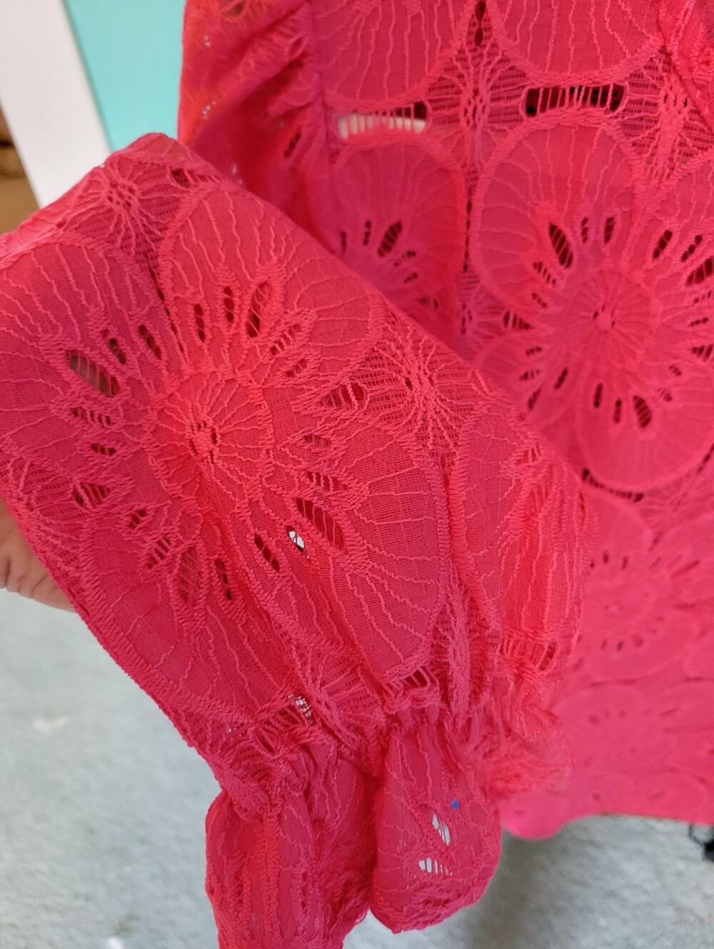 Pink Eyelet Lace Top with Puff Sleeves - Picture 4 of 4